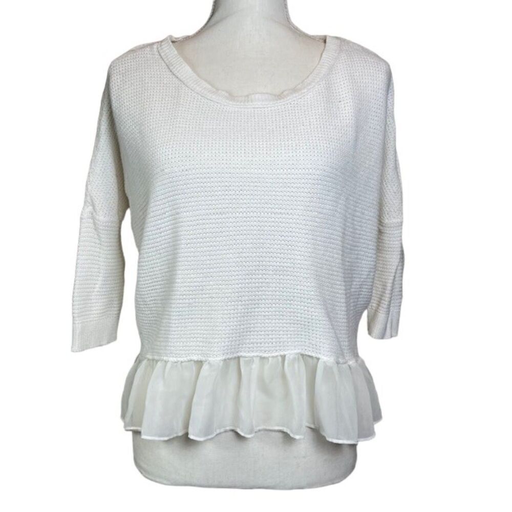 American Eagle Women's Light‎ Sweater With Sheer Hem Ruffle White Size XS